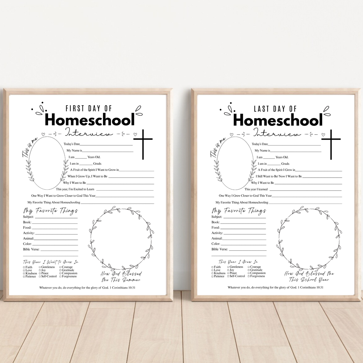 Christian First & Last Day of Homeschool Interview Printable | Faith-Based Homeschool Interview Worksheet | Bible Homeschool Keepsake | Christian School Memory