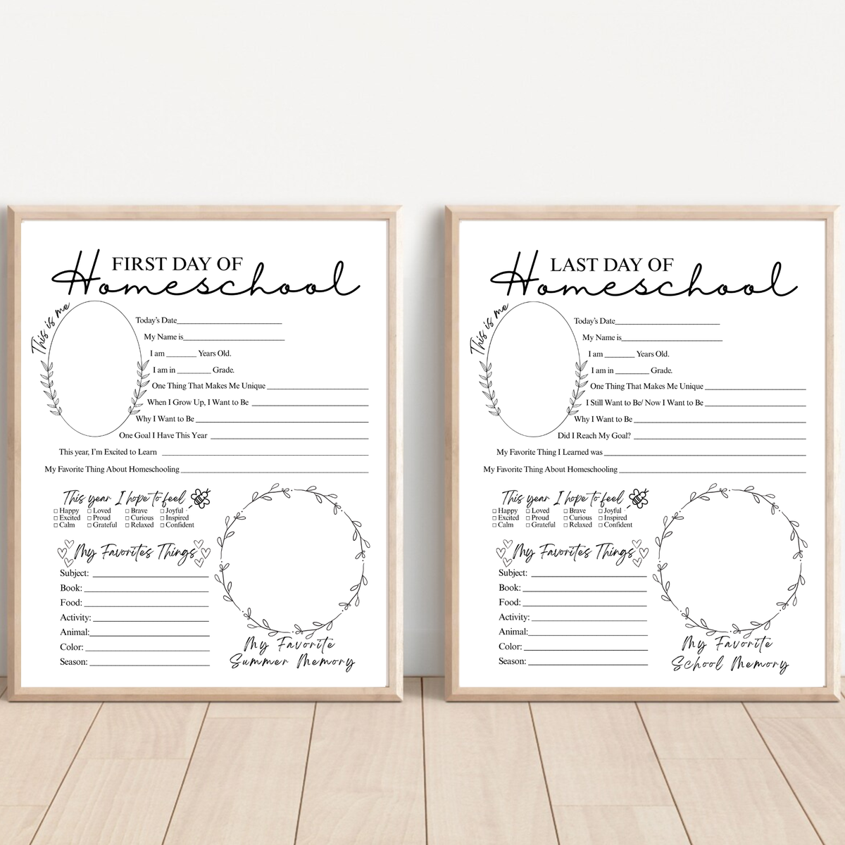 Minimalist First & Last Day of Homeschool Printable | Homeschool Interview Worksheet | Homeschool Memory Book | School Year Keepsake