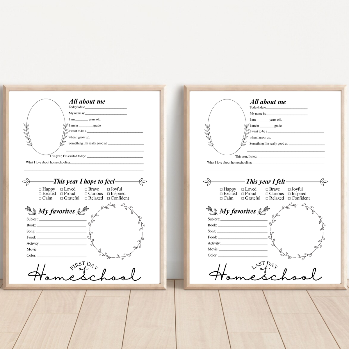 First & Last Day of Homeschool Interview Printable | Minimalist Homeschool Memory Page | All About Me Worksheet | Homeschool Keepsake Activity