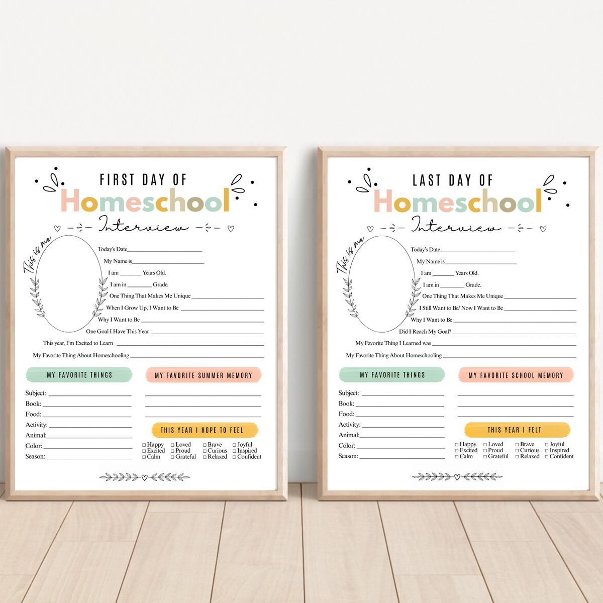 First & Last Day of Homeschool Interview Printable | Colorful Homeschool Memory Book | Back to Homeschool Keepsake | Student Reflection