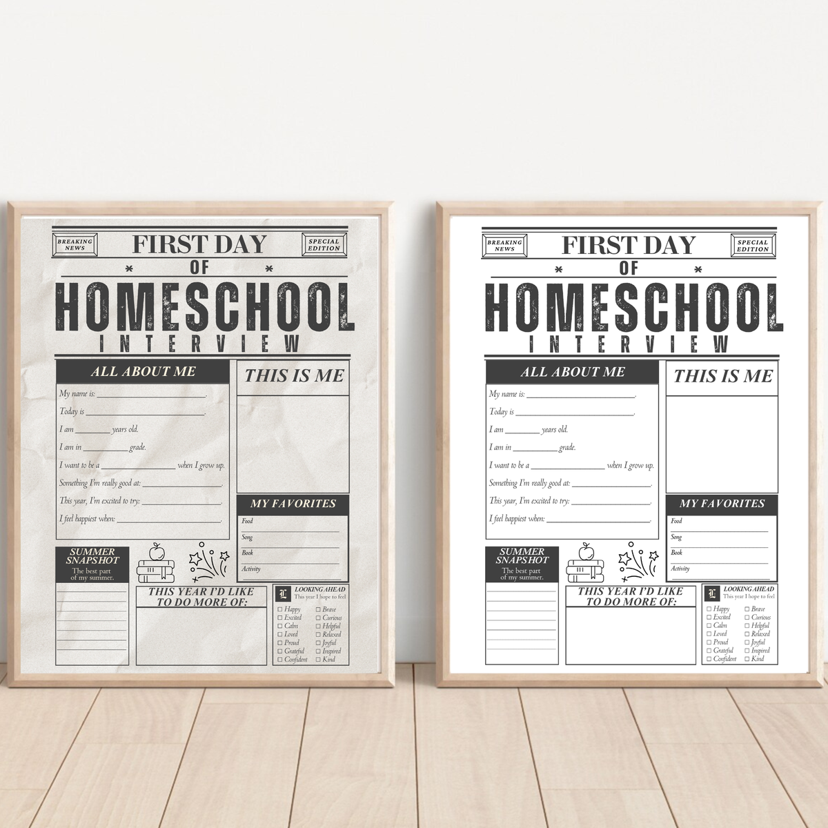 First Day of Homeschool Interview Printable | Homeschool Newspaper Activity | Back to Homeschool Keepsake | All About Me Worksheet