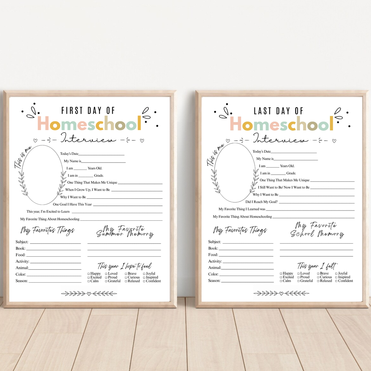 Colorful First & Last Day of Homeschool Interview Printable | Homeschool Memory Book | Back to Homeschool Keepsake | Student Reflection Worksheet