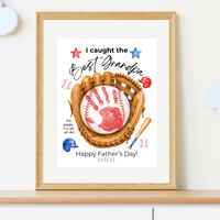 Grandpa Father's Day Baseball Handprint Craft Printable | I Caught the Best Grandpa | Baseball Keepsake Gift from Kids | Grandfather Handprint Art