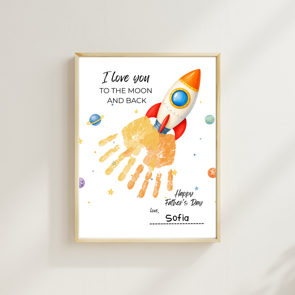 Father's Day Rocket Handprint Craft Printable | I Love You to the Moon and Back | Space Keepsake Gift for Dad | Father's Day Handprint Art
