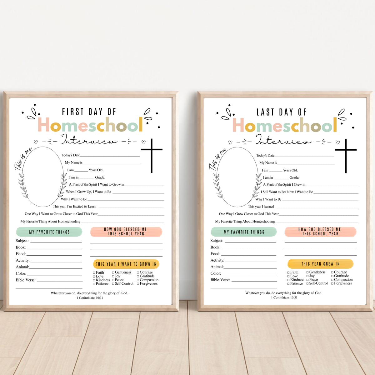Christian First & Last Day of Homeschool Interview Printable | Faith-Based Homeschool Keepsake | Bible Reflection Worksheet | Christian School Memory