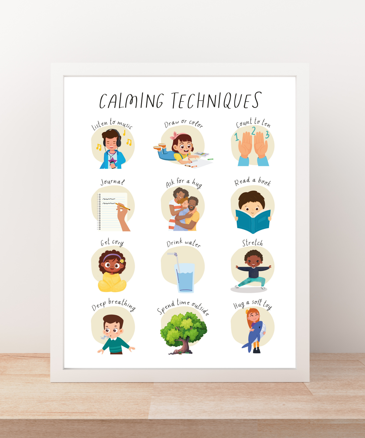 Calming Techniques Poster | Emotional Regulation Chart for Kids | Educational Classroom & Home Wall Art