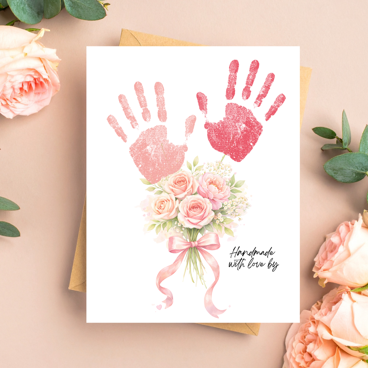 Floral Handprint Printable Gift for Her | Mother’s Day, Grandma, Teacher Appreciation, Birthday Keepsake | Handmade with Love Art