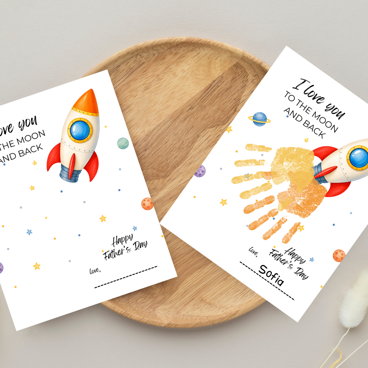 Father's Day Rocket Handprint Craft Printable | I Love You to the Moon and Back | Space Keepsake Gift for Dad | Father's Day Handprint Art