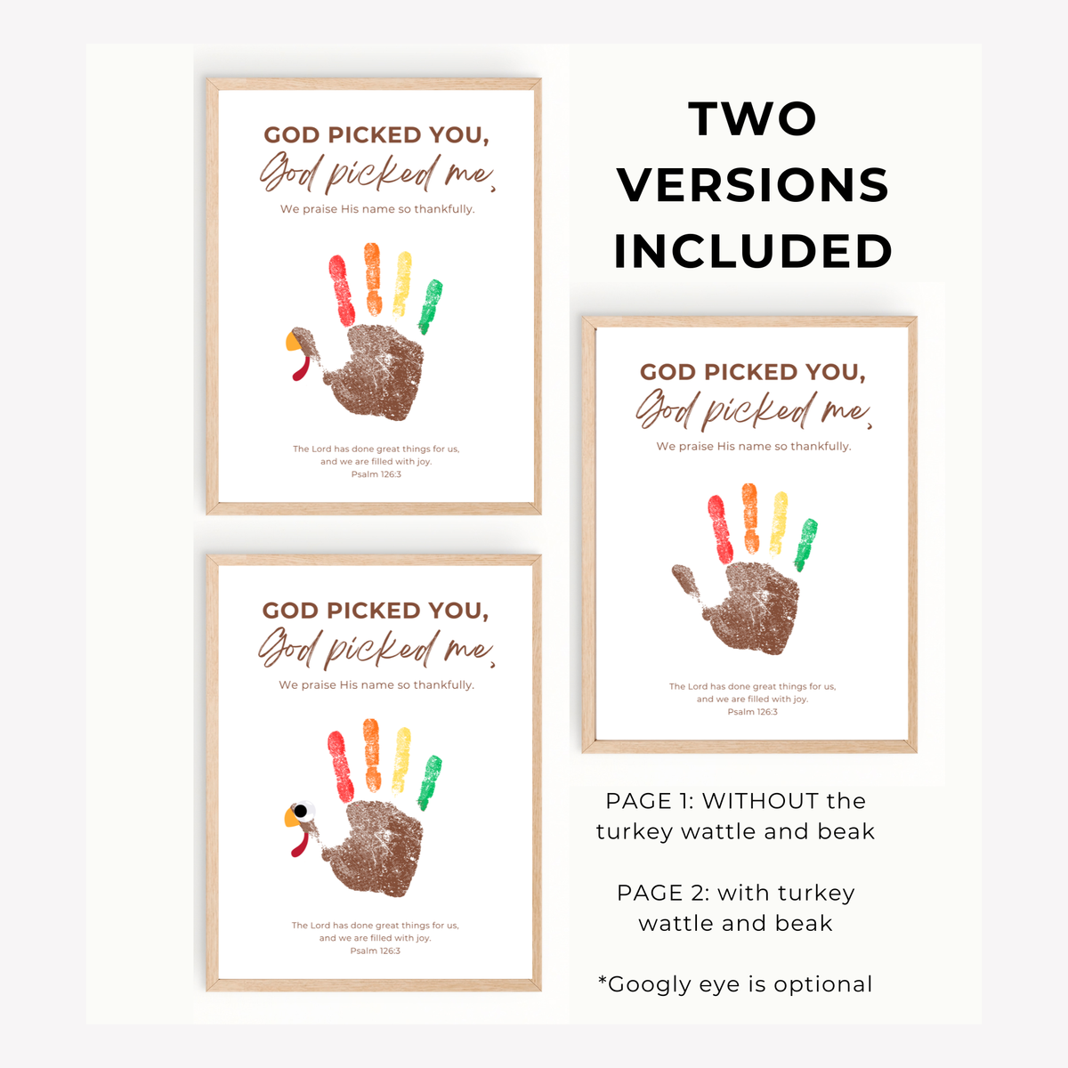 Christian Thanksgiving Turkey Handprint Craft Printable | God Picked You God Picked Me | Thanksgiving Bible Craft for Kids | Sunday School Activity