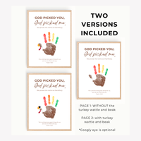 Christian Thanksgiving Turkey Handprint Craft Printable | God Picked You God Picked Me | Thanksgiving Bible Craft for Kids | Sunday School Activity