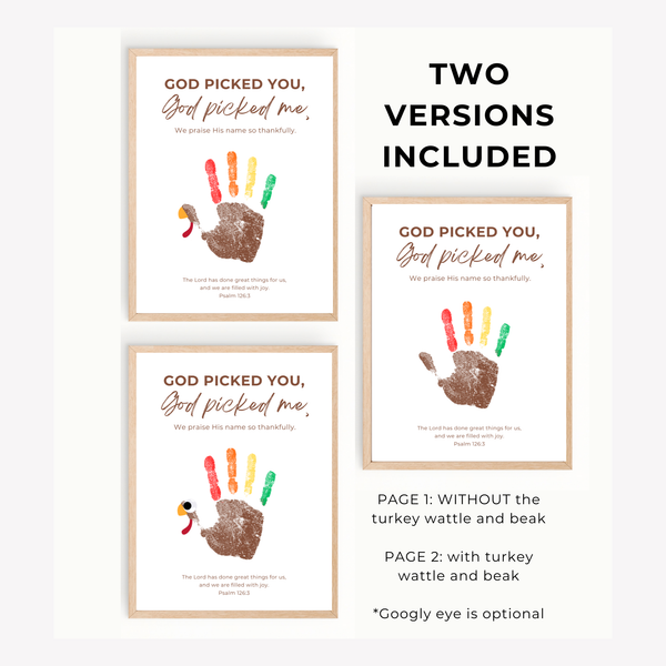 Christian Thanksgiving Turkey Handprint Craft Printable | God Picked You God Picked Me | Thanksgiving Bible Craft for Kids | Sunday School Activity