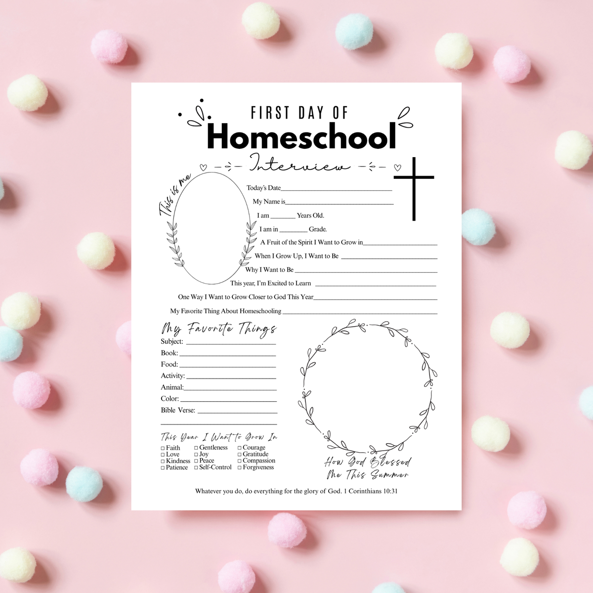 Christian First & Last Day of Homeschool Interview Printable | Faith-Based Homeschool Interview Worksheet | Bible Homeschool Keepsake | Christian School Memory