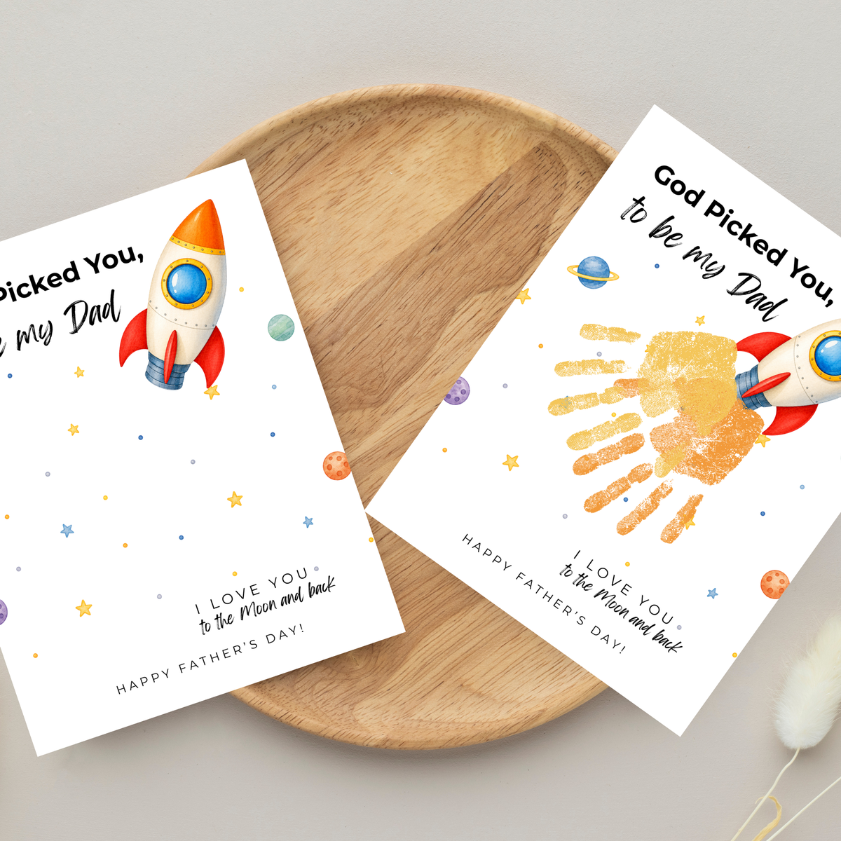 Christian Father's Day Rocket Handprint Craft Printable | God Picked You to Be My Dad | Space Keepsake Gift from Kids | Dad Handprint Art