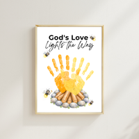 Christian Campfire Handprint Craft Printable | God's Love Lights the Way | Fall & Summer Camp Keepsake | VBS Church Craft for Kids