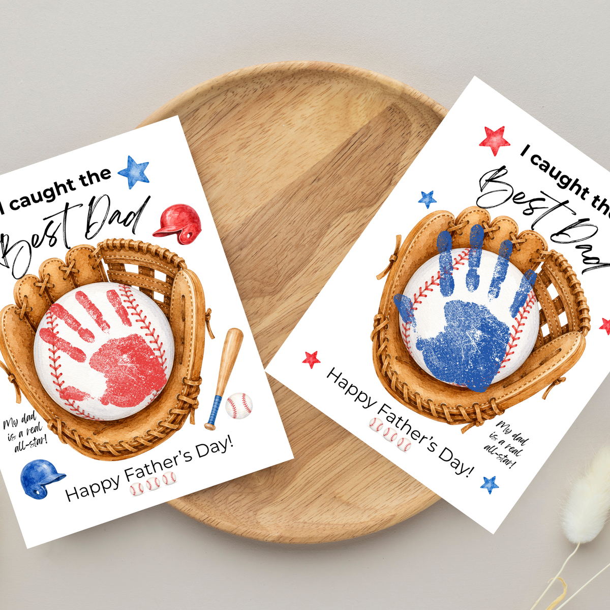 Baseball Father's Day Handprint Craft Printable | I Caught the Best Dad | Baseball Keepsake Gift from Kids | Sports Handprint Art for Dad