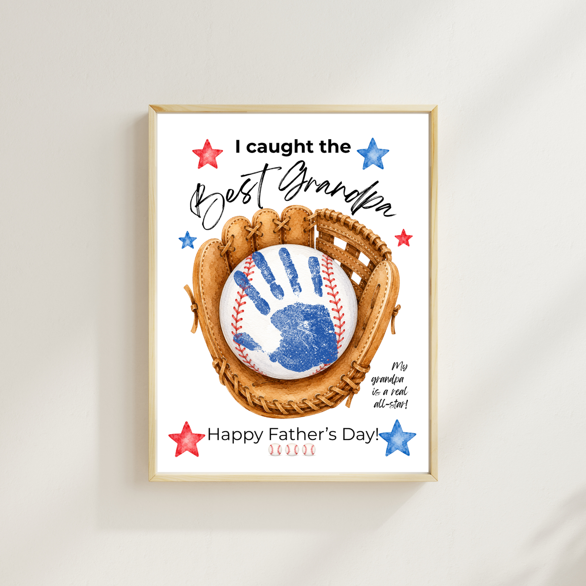 Grandpa Father's Day Baseball Handprint Craft Printable | I Caught the Best Grandpa | Baseball Keepsake Gift from Kids | Grandfather Handprint Art