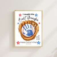 Grandpa Father's Day Baseball Handprint Craft Printable | I Caught the Best Grandpa | Baseball Keepsake Gift from Kids | Grandfather Handprint Art