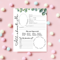 All About Me Printable | Eucalyptus & Botanical Leaves | Student Interview Worksheet | Homeschool Keepsake Activity
