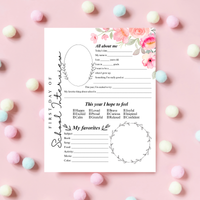 First Day of School Interview Printable | Pink Floral All About Me Worksheet | Back to School Keepsake | Student Memory Page for Girls
