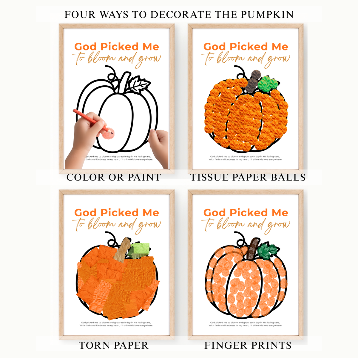 God Picked Me to Bloom and Grow Pumpkin Craft Printable, Christian Pumpkin Coloring Page, Fall Fine Motor Activity, Preschool Harvest Craft