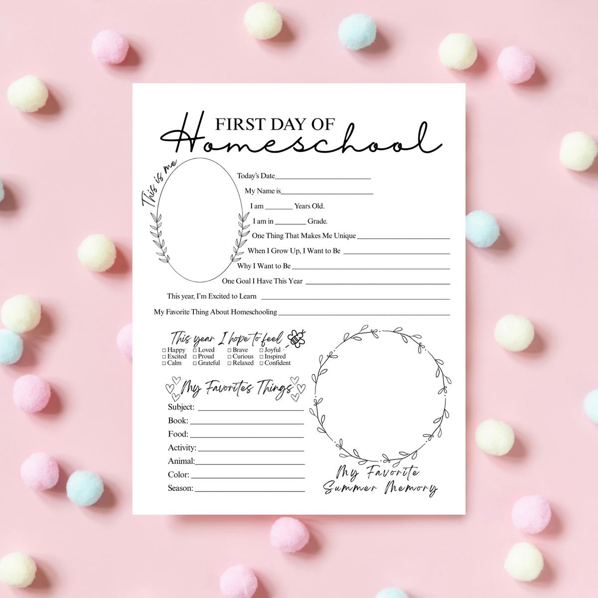 Minimalist First & Last Day of Homeschool Printable | Homeschool Interview Worksheet | Homeschool Memory Book | School Year Keepsake