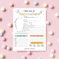 First & Last Day of Homeschool Interview Printable | Colorful Homeschool Memory Book | Back to Homeschool Keepsake | Student Reflection