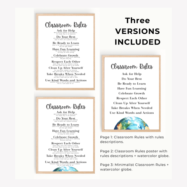 Classroom Rules Printable Poster Set | Classroom Decor | Preschool, Kindergarten & Elementary Classroom Expectations