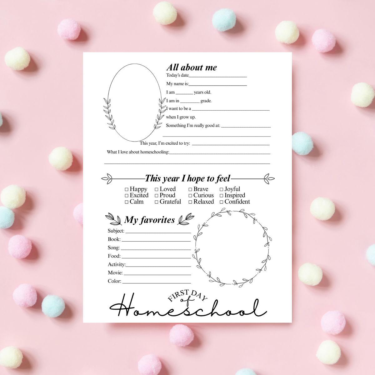 First & Last Day of Homeschool Interview Printable | Minimalist Homeschool Memory Page | All About Me Worksheet | Homeschool Keepsake Activity
