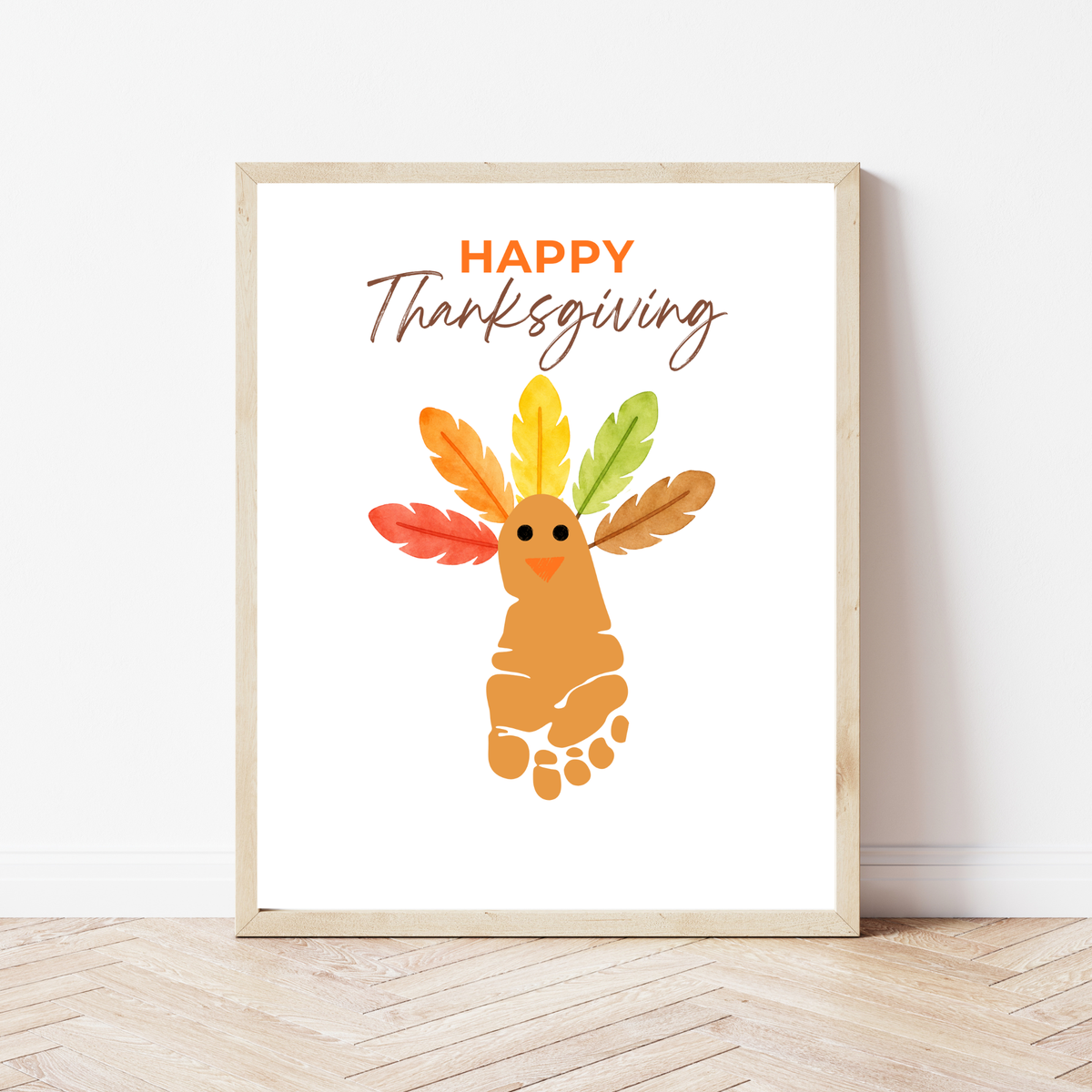 Happy Thanksgiving Footprint Craft Printable, Turkey Footprint Keepsake, Fall Thanksgiving Activity for Kids, Preschool Classroom Craft PDF