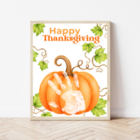 Happy Thanksgiving Pumpkin Handprint Craft Printable, Baby's First Thanksgiving Keepsake, Thanksgiving Handprint Activity, Preschool Fall Craft, Pumpkin Printable