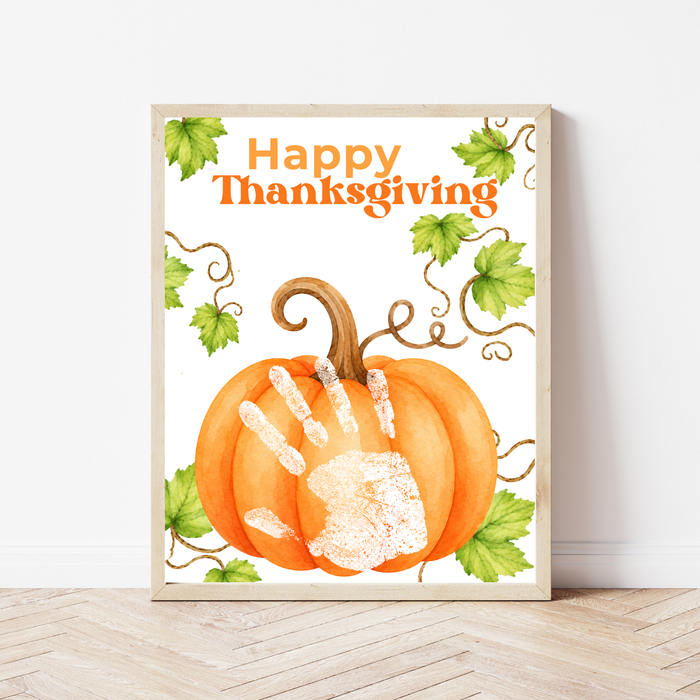 Happy Thanksgiving Pumpkin Handprint Craft Printable, Baby's First Thanksgiving Keepsake, Thanksgiving Handprint Activity, Preschool Fall Craft, Pumpkin Printable