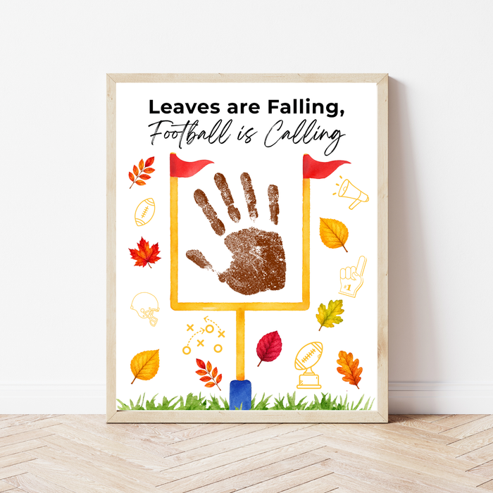 Football Handprint Craft Printable | Leaves Are Falling Football Is Calling | Fall Football Keepsake Activity for Kids | Preschool Printable