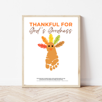 Christian Thanksgiving Footprint Craft Printable, Thankful for God's Goodness, Turkey Footprint Keepsake, Sunday School Thanksgiving Activity PDF