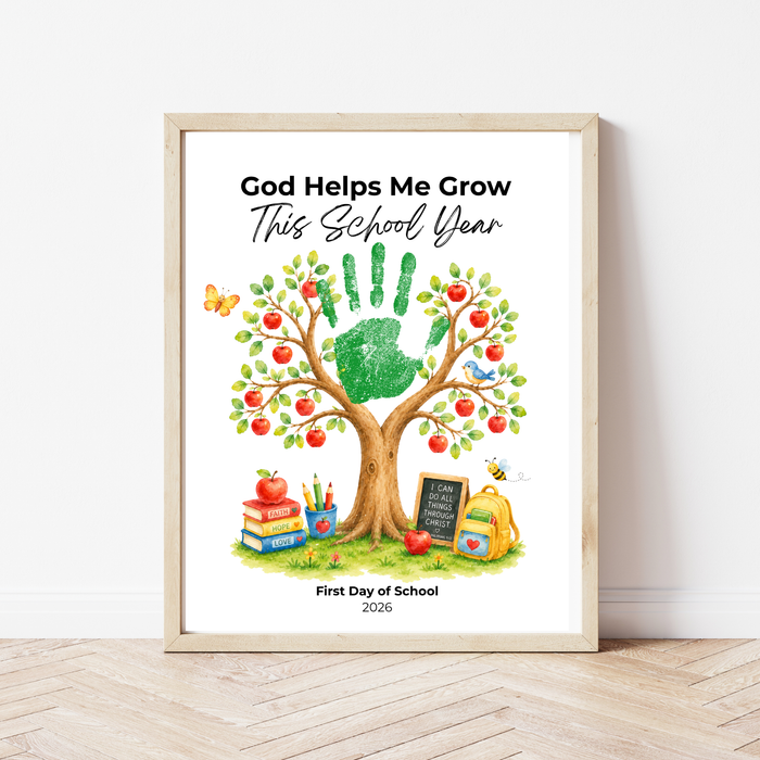 God Helps Me Grow This School Year Handprint Craft Printable, Christian First Day of School Keepsake, Apple Tree Handprint Activity, Preschool Kindergarten PDF
