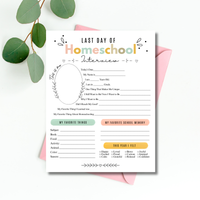 First & Last Day of Homeschool Interview Printable | Colorful Homeschool Memory Book | Back to Homeschool Keepsake | Student Reflection