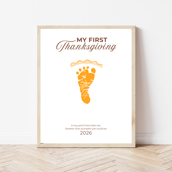 My First Thanksgiving Footprint Craft Printable, Baby's First Thanksgiving Keepsake, Pumpkin Pie Footprint Art, Newborn Thanksgiving Printable PDF