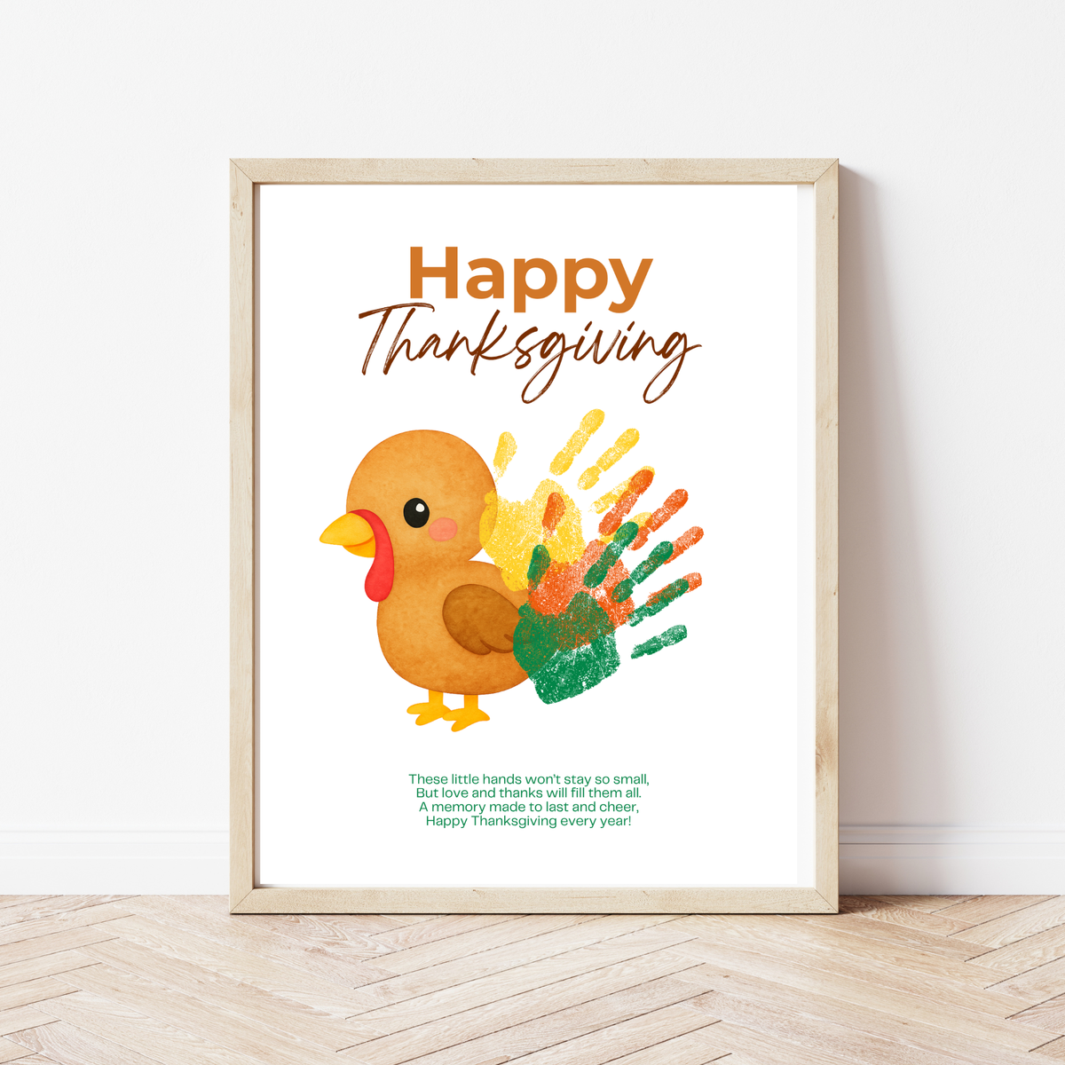 Happy Thanksgiving Turkey Handprint Craft Printable | Thanksgiving Handprint Keepsake | Preschool Fall Activity PDF