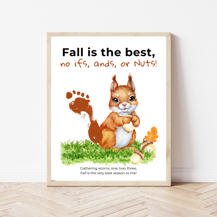 Fall Squirrel Footprint Craft Printable | Fall Is the Best No Ifs Ands or Nuts | Autumn Acorn Keepsake for Kids