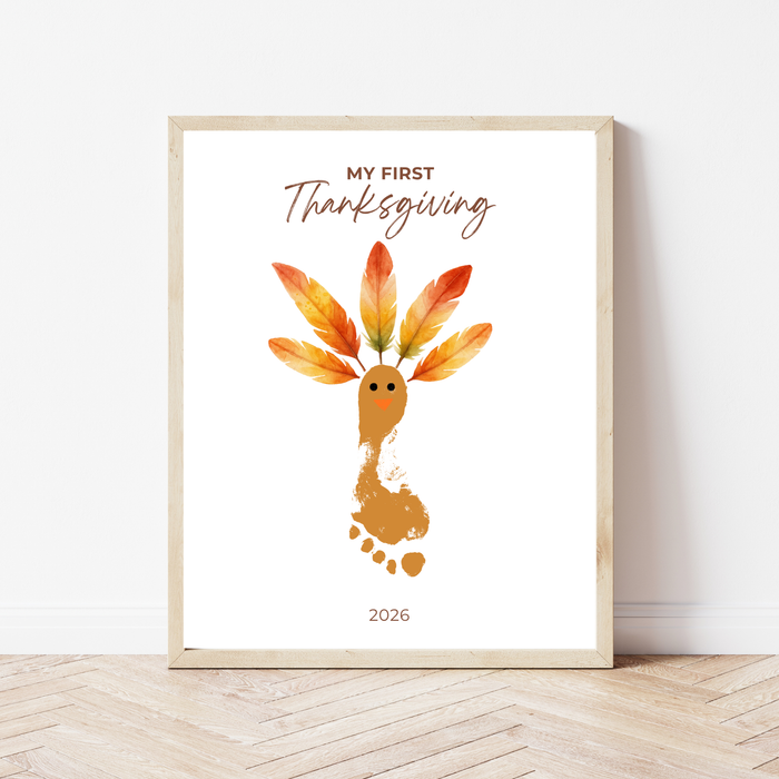 My First Thanksgiving Footprint Craft Printable | Baby Turkey Footprint Keepsake | Thanksgiving Baby Craft | Infant Toddler Thanksgiving Memory
