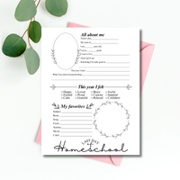 First & Last Day of Homeschool Interview Printable | Minimalist Homeschool Memory Page | All About Me Worksheet | Homeschool Keepsake Activity
