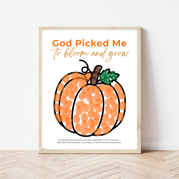 God Picked Me to Bloom and Grow Pumpkin Craft Printable, Christian Pumpkin Coloring Page, Fall Fine Motor Activity, Preschool Harvest Craft