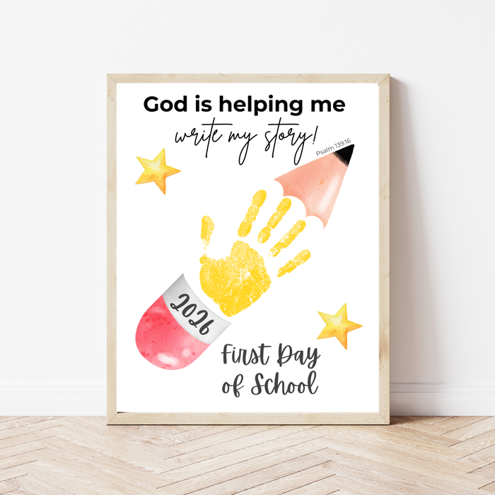 God Is Helping Me Write My Story First Day of School Pencil Handprint Craft | Christian Back to School Printable | Preschool Kindergarten Keepsake PDF