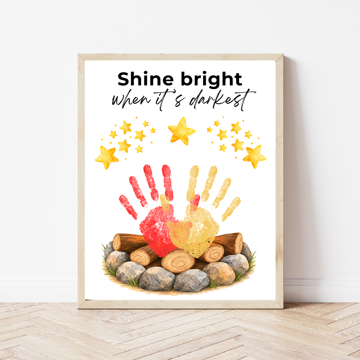 Campfire Handprint Craft Printable | Shine Bright When It's Darkest | Fall Campfire Keepsake | Halloween Thanksgiving Preschool Activity