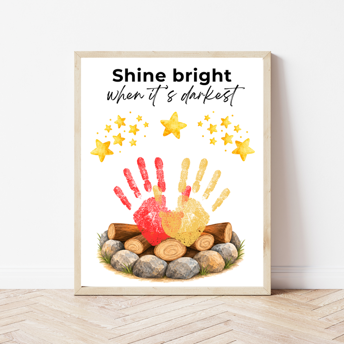 Campfire Handprint Craft Printable | Shine Bright When It's Darkest | Fall Campfire Keepsake | Halloween Thanksgiving Preschool Activity