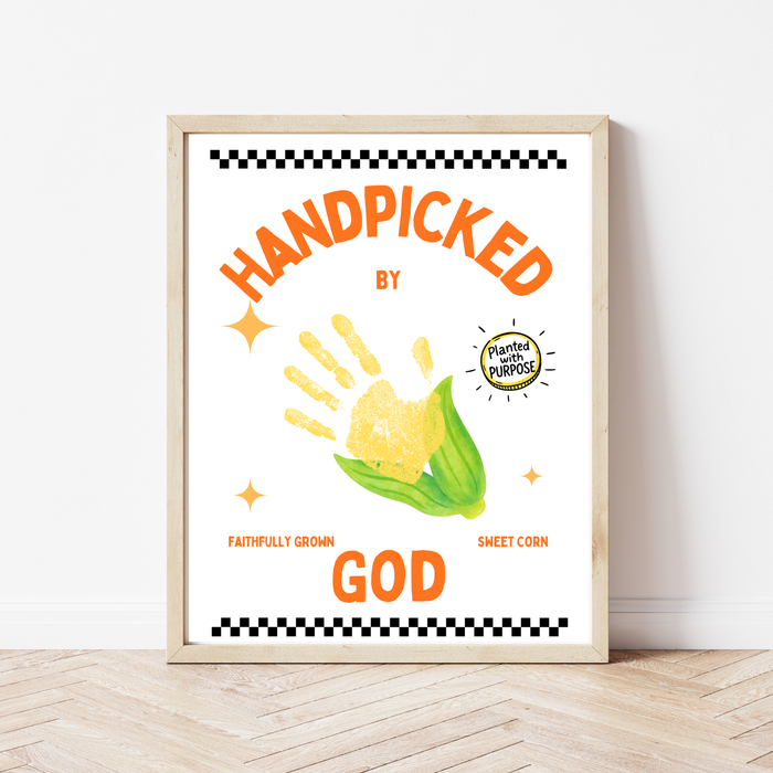 Handpicked by God Corn Handprint Craft | Christian Thanksgiving Printable | Preschool Fall Keepsake