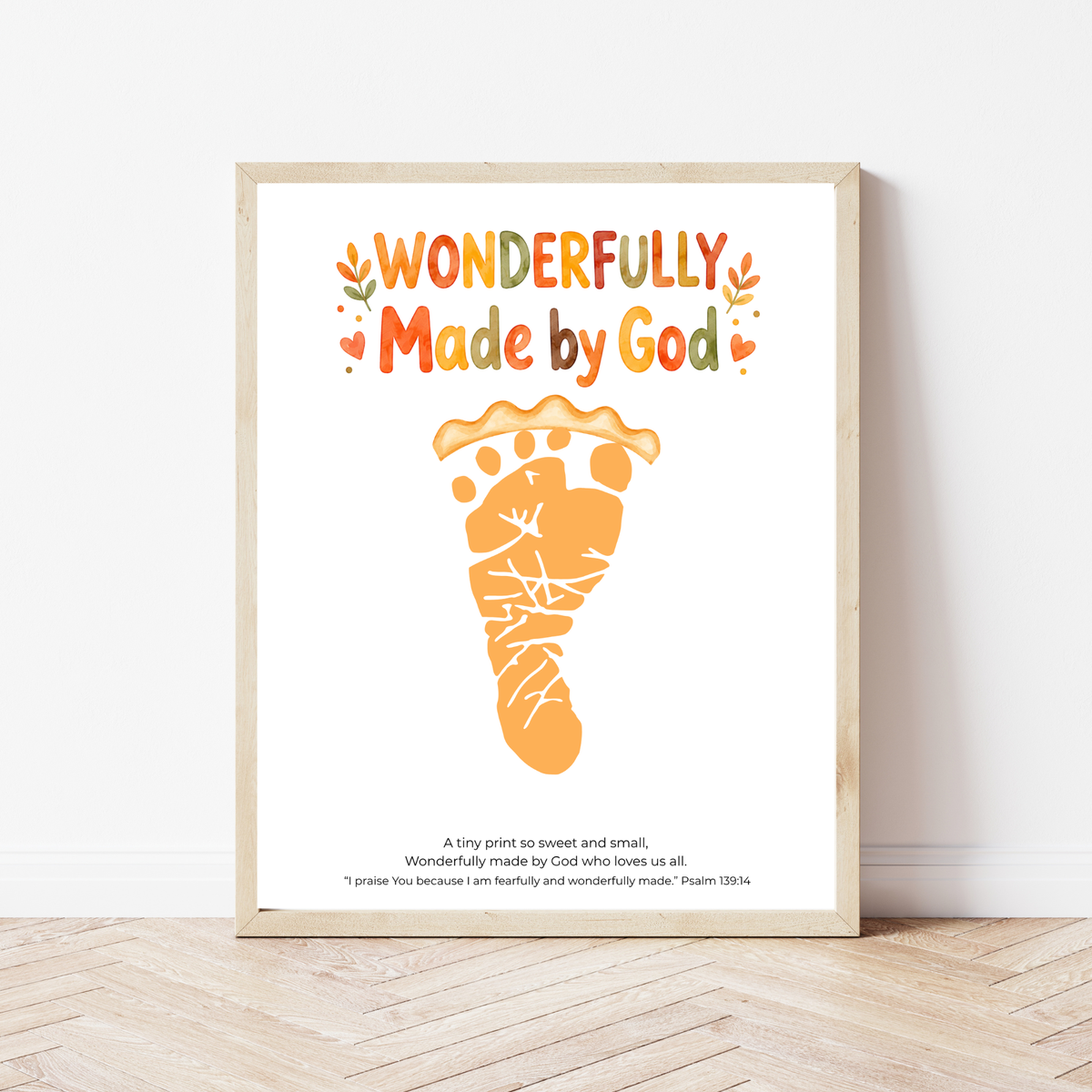 Christian Pie Footprint Craft Printable, Wonderfully Made by God Keepsake, Baby Footprint Art, Fall Thanksgiving Activity, Psalm 139:14 PDF