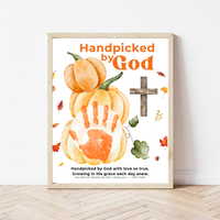 Handpicked by God Pumpkin Handprint Craft | Christian Thanksgiving Printable | Fall Harvest Keepsake