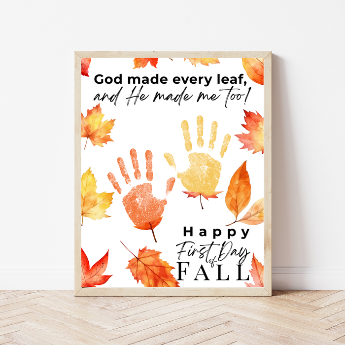 Christian First Day of Fall Handprint Craft Printable, Baby's First Fall Keepsake, God Made Every Leaf, Preschool Autumn Activity, Thanksgiving Craft