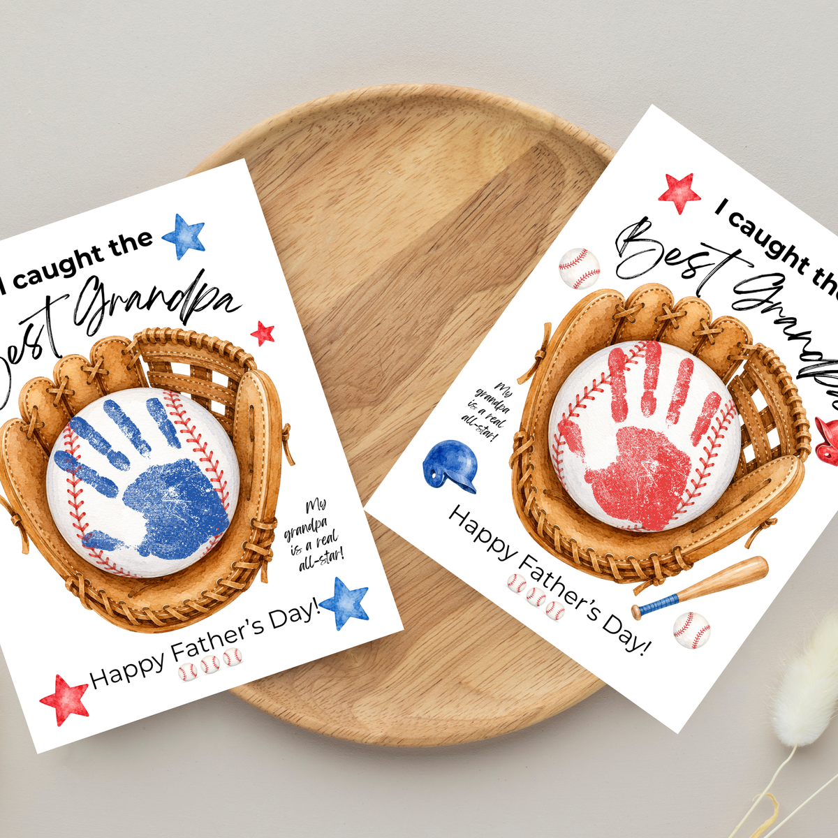 Grandpa Father's Day Baseball Handprint Craft Printable | I Caught the Best Grandpa | Baseball Keepsake Gift from Kids | Grandfather Handprint Art