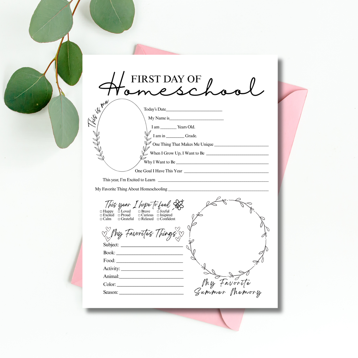 Minimalist First & Last Day of Homeschool Printable | Homeschool Interview Worksheet | Homeschool Memory Book | School Year Keepsake